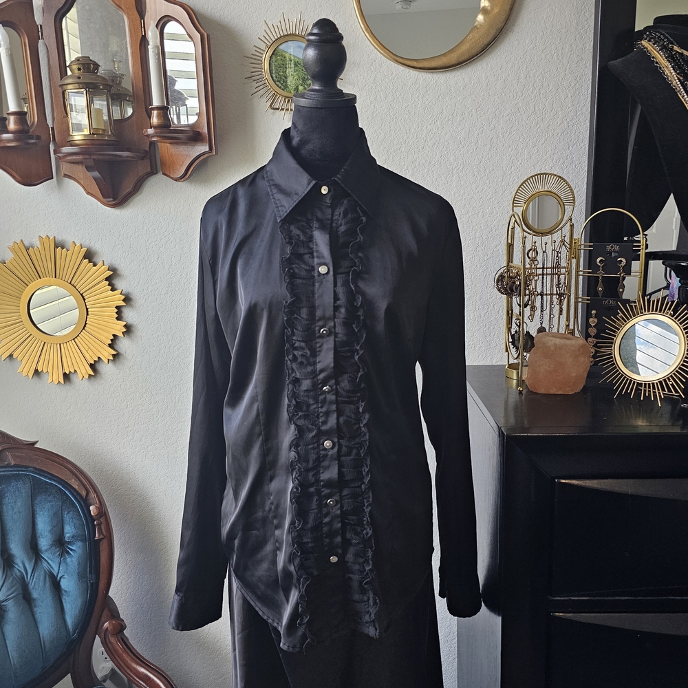 New York & Company Black Ruffled Blouse